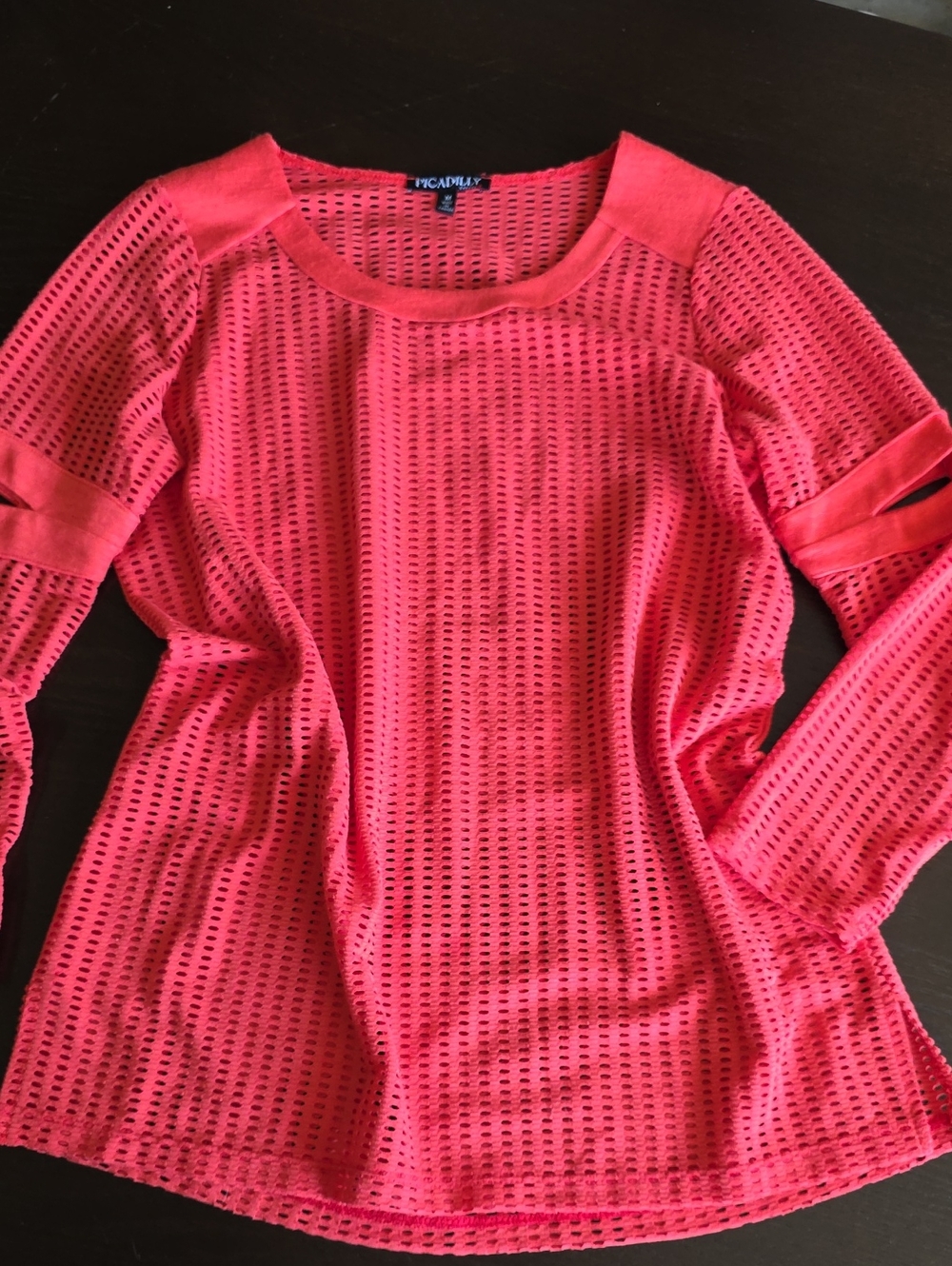 Picadilly Fashion Coral-Pink Openwork Long Sleeve Top